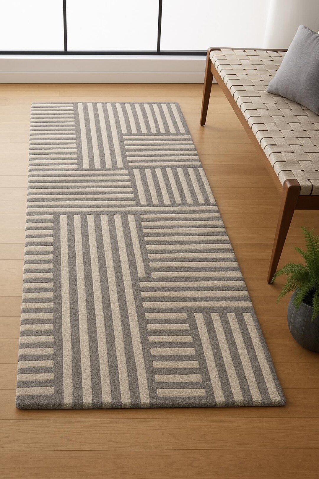 4x18 Rug Hand Tufted Wool Hallway Runner Rug: Geometric Beige Gray, 4x18 - Etsy