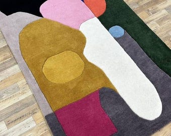 Abstrakt ullmatta, handtuftad modern matta