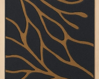 Hand Tufted Abstract Branch Rug, Navy Blue & Gold Modern Wool Area Carpet, Luxury Designer Rug for Living Room
