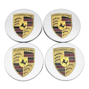 Set of 4  Porsche Style Wheel Centre Caps – 65mm, 76 mm Silver Emblem Hub Caps – luxury sports car  Wheel Cap