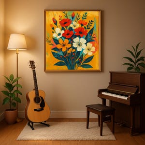 Floral Wall Art Print, Colorful Flower Painting for Home Decor, Botanical Artwork for Living Room, Bedroom, Office, Digital or Canvas