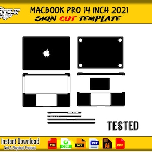 Macbook Pro 14 tums 2021-skin vektormallfil skin die cut layout Cricut Silhouette Eps, AI, Svg, CDR Macbook Pro 14 tums 2021-skin