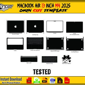 Macbook Air 13 tums M4 2025 Skin vektormallfil skin die cut layout Cricut Silhouette Macbook Air 13 tums M4 Skin klippfil