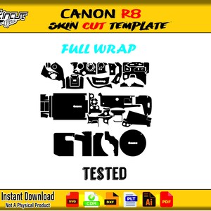 canon eos r8 Skin Template Vector file skin layout skin die cut cuts file svg skin Cricut Silhouette EPS,AI,Svg,Cdr Canon R8 Skin