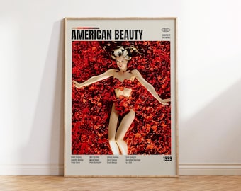 Belleza americana, Sam Mendes, póster de película minimalista, póster de película retro, moderno de mediados de siglo, lámina de arte retro vintage, mejores películas