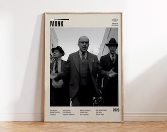 Mank, David Fincher, póster minimalista, póster retro, estilo moderno de mediados de siglo, lámina retro vintage, mejores películas, póster A3
