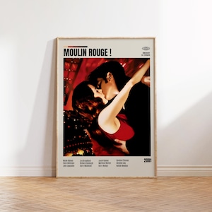 ¡Moulin Rouge!, Baz Luhrmann, póster de película minimalista, póster de película retro, moderno de mediados de siglo, impresión artística retro vintage, mejores películas, póster A3