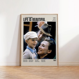 La vita è bella, Roberto Benigni, Poster minimalista di un film, Poster retrò di un film, Stile moderno di metà secolo, Stampa artistica retrò vintage, I migliori film