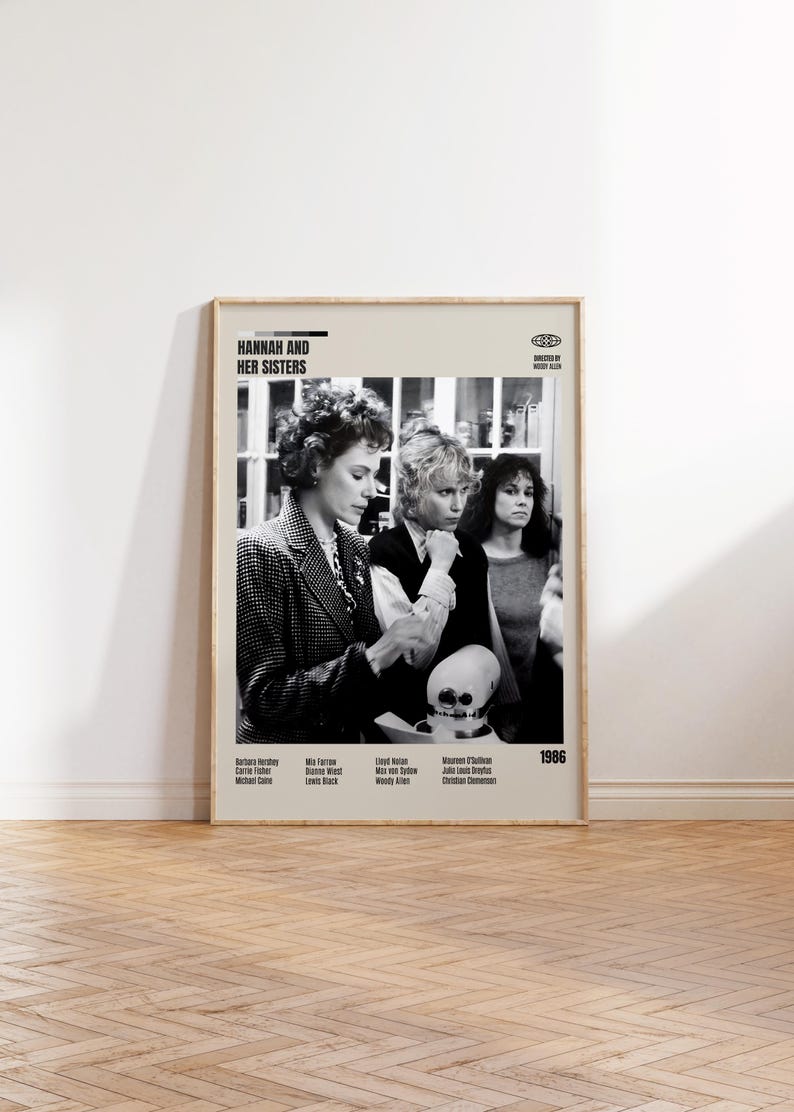Hannah och hennes systrar, Woody Allen, Jan Pinkava, minimalistisk filmaffisch, retro filmaffisch, mitten av århundradet modernt, vintage retro konsttryck bild 1