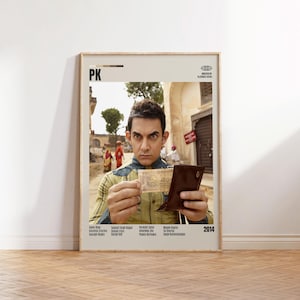 PK, Rajkumar Hirani, Poster cinematografico minimalista, Poster cinematografico retrò, Stile moderno di metà secolo, Stampa artistica retrò vintage, I migliori film