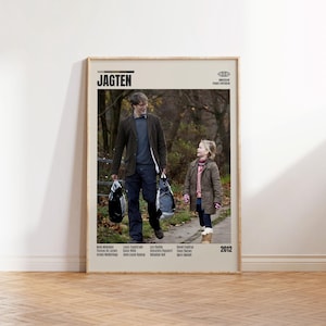 Jagten, Thomas Vinterberg, Poster cinematografico minimalista, Poster cinematografico retrò, Stile moderno di metà secolo, Stampa artistica retrò vintage, I migliori film