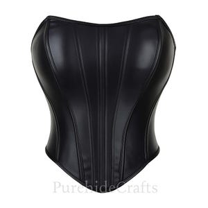 Black Leather Corset Top for Women – Strapless Bustier with Lace-Up Back, Gothic Steampunk Waist Cincher, Festival & Cosplay Outfit