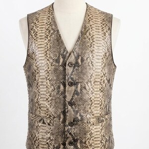 Chaleco de piel de pitón hecho a mano - Chaleco de piel de serpiente auténtica - Chaleco de piel exótica para hombre con forro negro