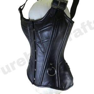 Genuine Real Sheep Leather & Stainless Steel Spiral Bones Over Bust Corset Black Shaper Bustier Corset in High Quality Leather