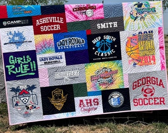Custom T-Shirt Blanket from Clothing – Memory Quilt – Graduation, Memorial or Gift Keepsake – Upcycled Shirt Blanket Handmade in USA