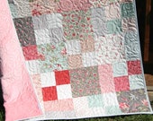 Quilts for Sale, Handmade Blanket, Home Decor, Minky Throw, Gifts for Her, Floral Pink , Modern Flowers Contemporary, Homemade Farmhouse