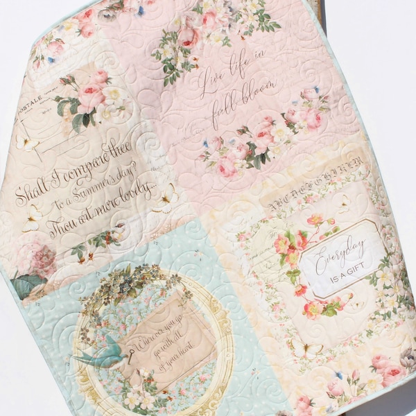 Personalized Baby Quilt, Girl Newborn Bedding Handmade Monogrammed Gift Crib Nursery Decor Embroidery Name Gift Pink Shabby Chic Roses