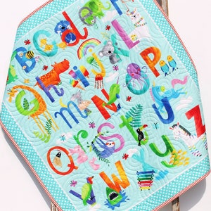 ABCs Baby Quilt Alphabet Animals Letters Nursery Decor Crib Bedding Personalized Blanket Baby Shower Gift Name Baptism Birthday Education