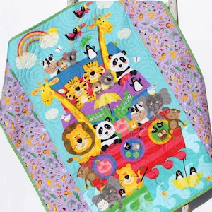 Noahs Ark Baby Quilt, Christening Blanket, Animals, Baby Gift, Baby Crib Quilt, Newborn Nursery Bedding Biblical Inspirational Personalized