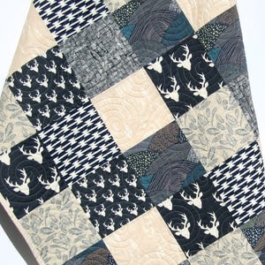 LAST ONE Baby Bedding, Navy Baby Quilt, Woodland Bedding, Deer Woodland Decor, Cream, Baby Bedding Deer, Aztec, Crib Quilt, Boy Baby Bedding