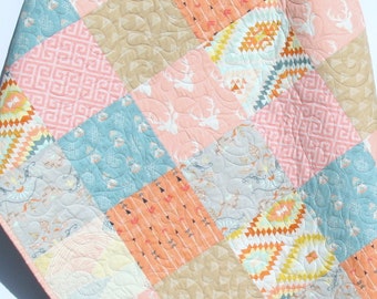 Tribal Baby Bedding, Girl Crib Bedding, Deer Baby Blanket, Fawn Baby, Boho Baby, Baby Shower Gifts, Baby Girl Deer Quilt, Pink Crib Quilt
