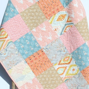 Tribal Baby Bedding, Girl Crib Bedding, Deer Baby Blanket, Fawn Baby, Boho Baby, Baby Shower Gifts, Baby Girl Deer Quilt, Pink Crib Quilt