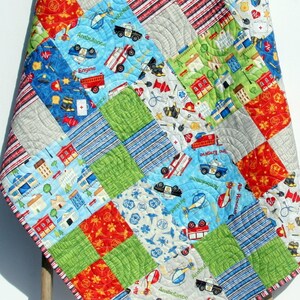 LAST ONE Baby Boy Quilt Primary Red Blue Bedding Car Fire Truck Rescue EMS Polic Officers Help is On the Way Ambulance First Responders