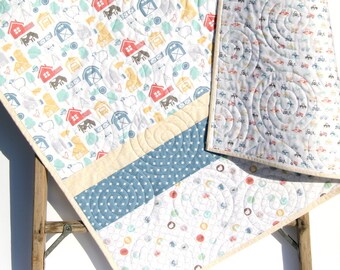 Barnyard Baby Quilt – Farm Animal Baby Blanket – Gender Neutral Nursery Quilt – Crib Quilt Gift – Handmade Baby Blanket – Last One Closeout