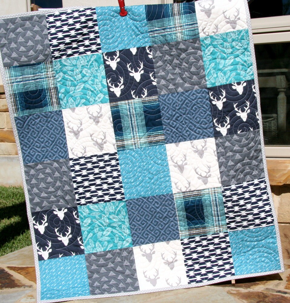 Woodland Baby Quilts Deer Head Baby Quilt Antler Baby Etsy