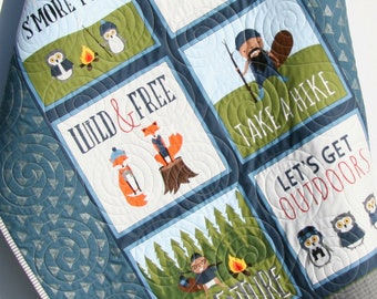 LAST ONE Baby Quilts Handmade, Woodland Nursery, Homemade Quilts, Camping Blanket, Baby Boy Crib Bedding, Animals Fox Beavers, Outdoors