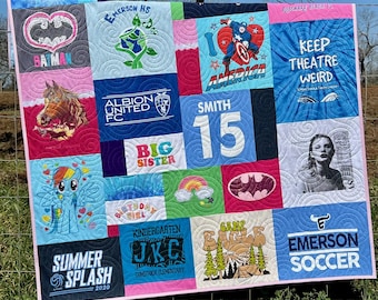 Custom T-Shirt Quilt – Personalized Memory Blanket from Shirts – Graduation, Memorial or Gift Quilt – Handmade Keepsake Quilt