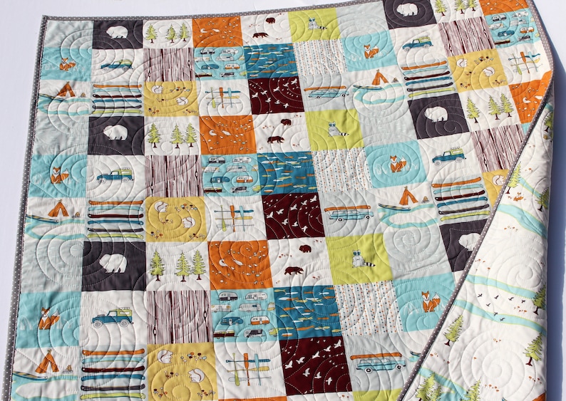 Baby Quilt Boy, Woodland Nursery Boy, Deer Baby Bedding, Camping Baby Quilt, Blanket, Outdoor Crib Bedding, Rustic Nursery Camp Sur Newborn image 3