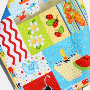 Summer Quilt, Wall Hanging, Baby Blanket, Boy or Girl Beach Ocean, Watermelon Ladybugs, Flip Flops Crab Birds, Gift for Child, Home Decor