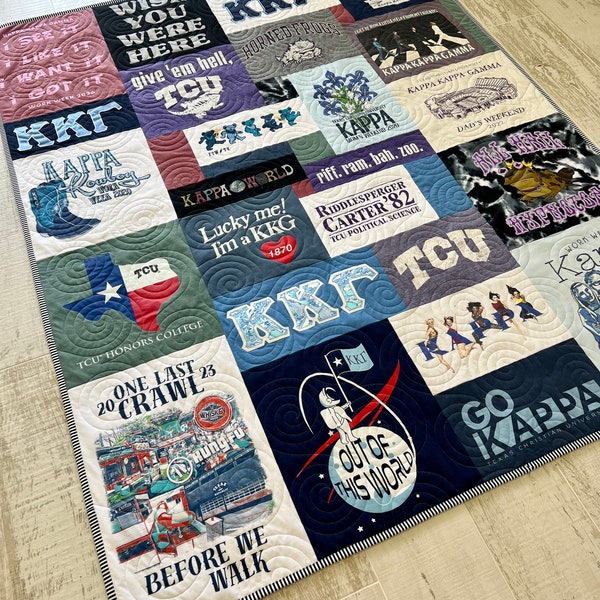 Gift T-Shirt Memory Quilt DEPOSIT Custom Blanket Graduation Gift Tee Handmade Keepsake Personalized Modern Design Sport Clothing College