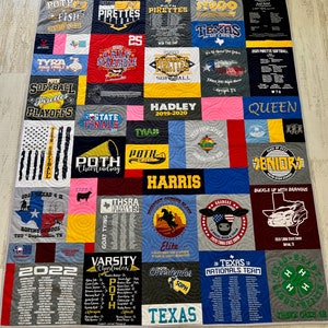 Custom T-Shirt Quilt from Clothing – Personalized Memory Blanket – Handmade Keepsake Quilt – Graduation, Memorial or Gift Quilt