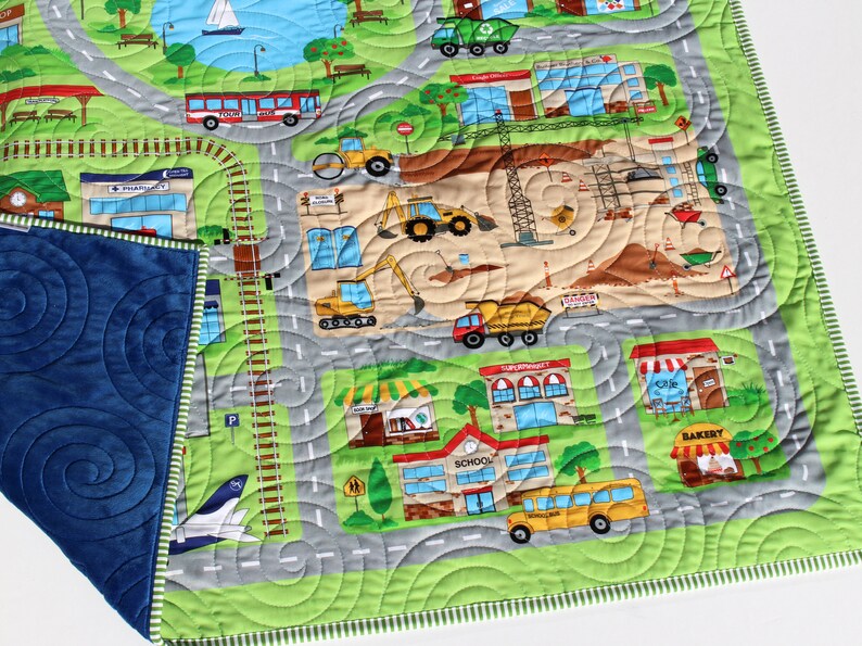 Playmat Quilt Roadway Baby Blanket Nursery Bedding Newborn Boy Etsy