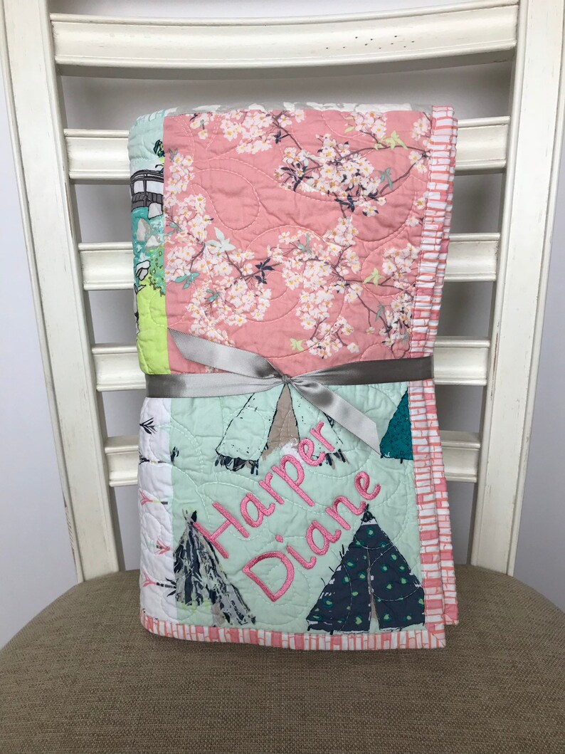 Personalized Baby Quilt Panda Girl Crib Bedding Coral Pink Etsy