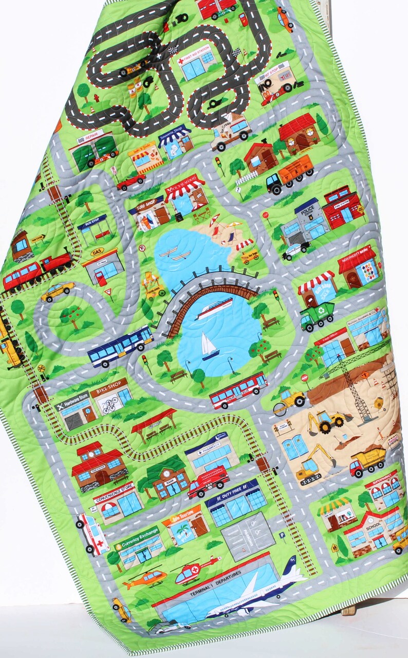 Playmat Quilt Roadway Baby Blanket Nursery Bedding Newborn Boy Etsy