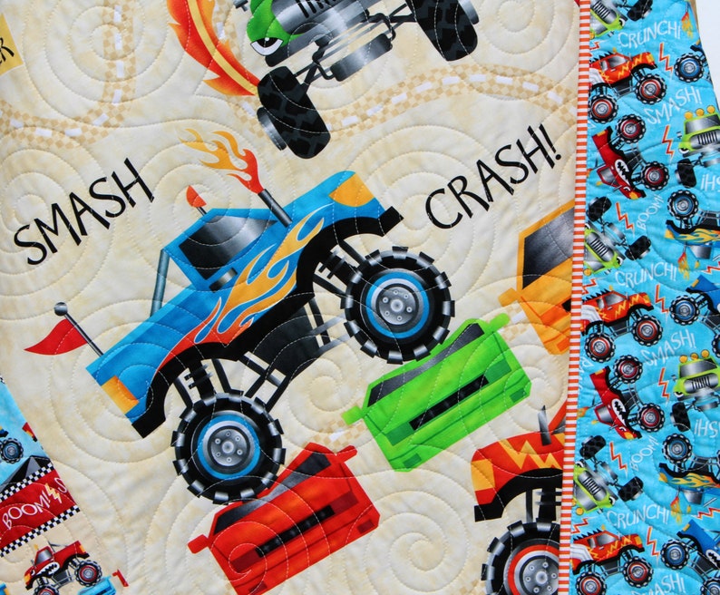 Monster Truck Quilt Boy Baby Blanket Nursery Bedding Etsy