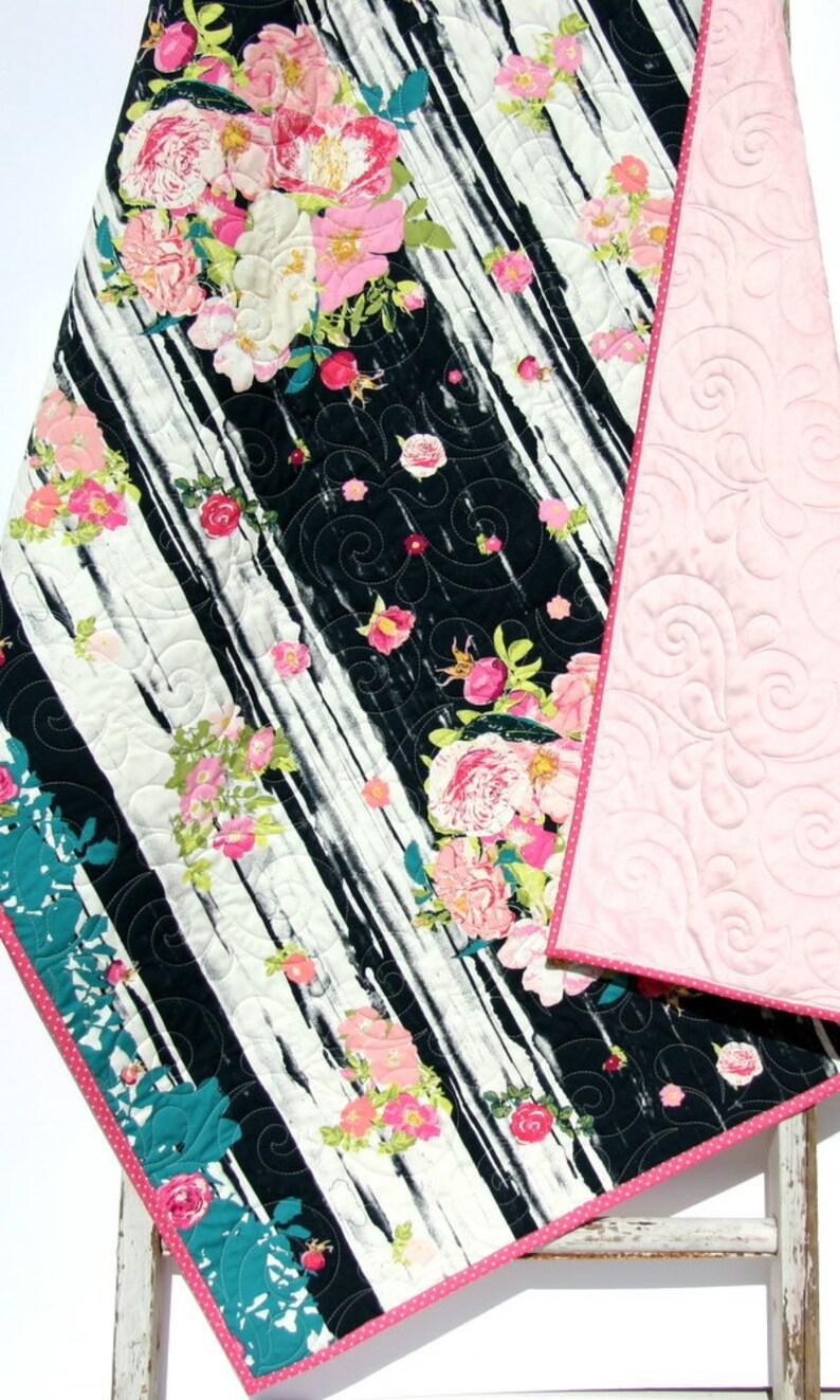 Boho Baby Quilt Navy Girl Quilt Floral Baby Blanket Crib Etsy