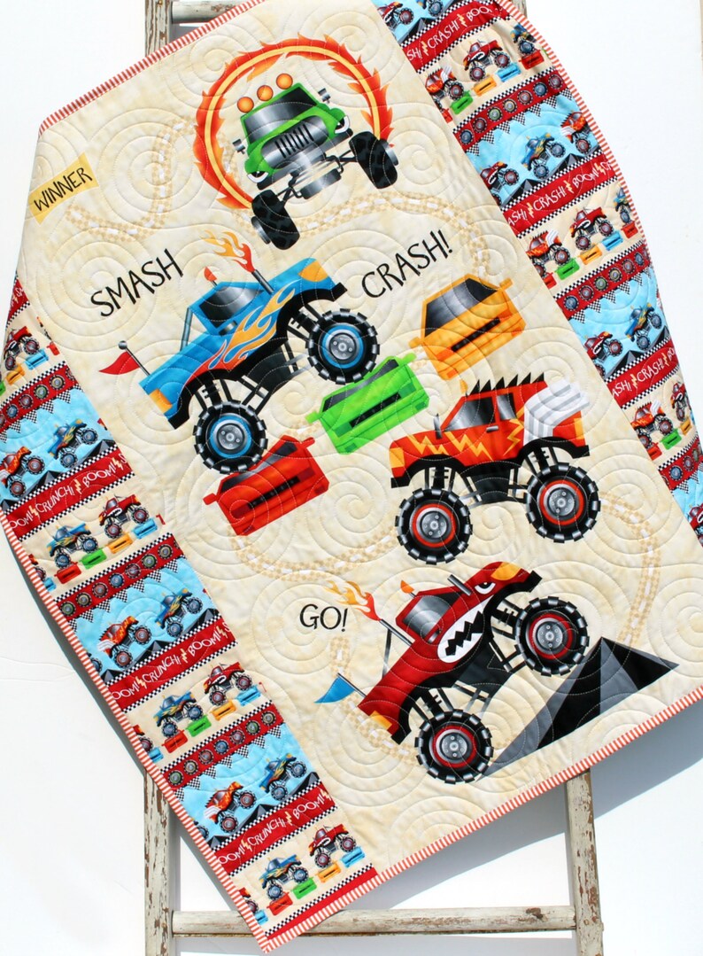 Monster Truck Quilt Boy Baby Blanket Nursery Bedding Etsy