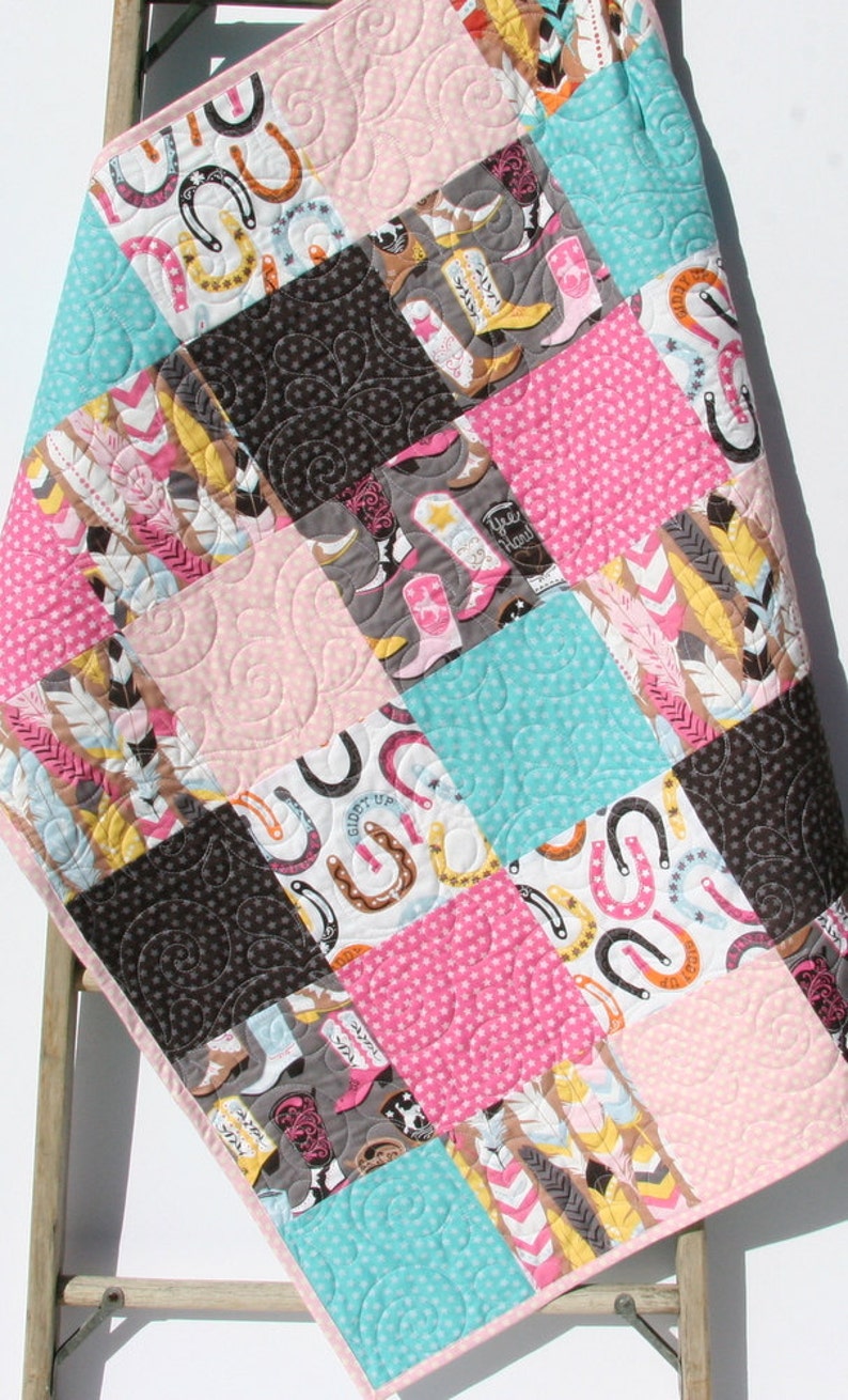 Western Baby Girl Quilt Turquoise Baby Bedding Pink ...