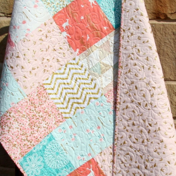 Manta rosa y dorada, colchas, decoración infantil con cervatillo, colcha de ciervo para bebé, ropa de cama de cuna con temática de bosque, decoración para niña pequeña, azul coral, regalo para bebé