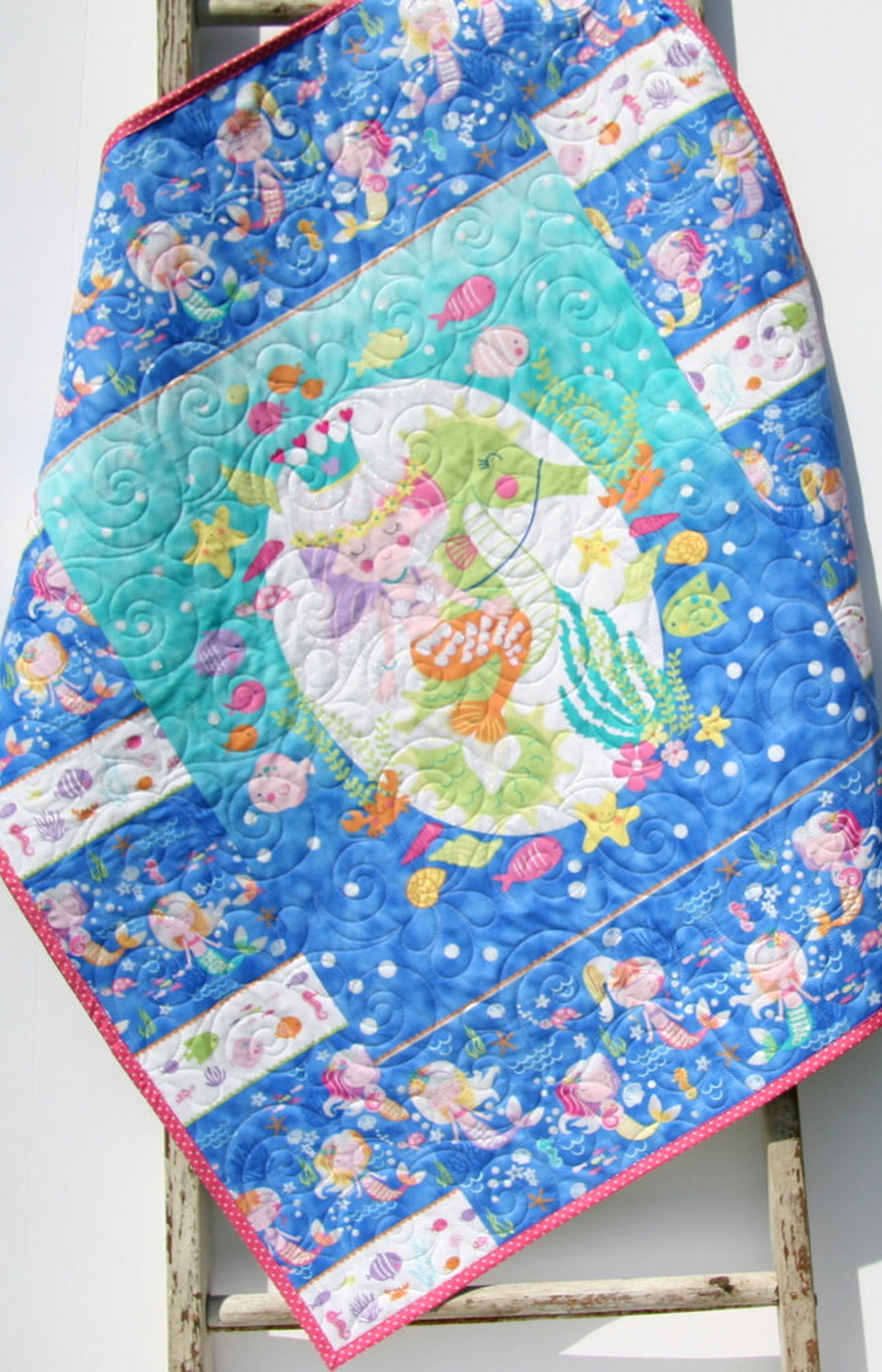 Baby Blanket, Nautical Crib Bedding, Mermaid Girls Quilt, Newborn Baby