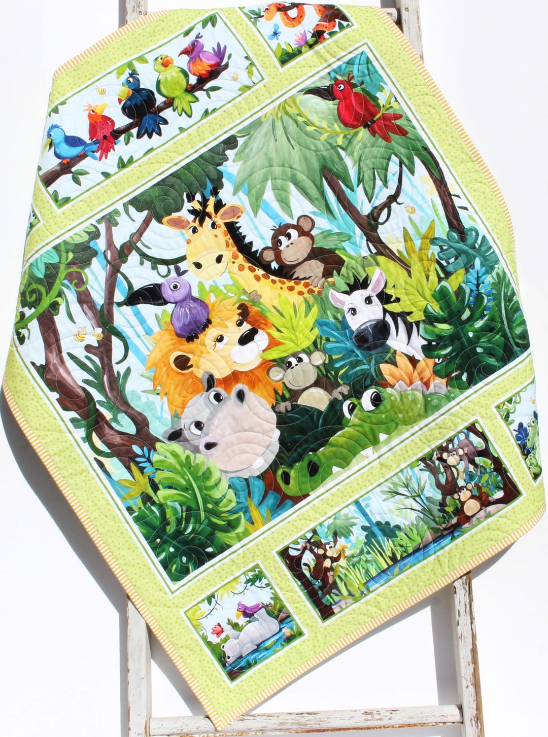 Jungle Baby Quilt – Safari Animal Nursery Quilt – Handmade Baby Blanket ...