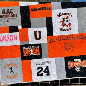 Custom Memory Quilt T-Shirt Blanket Graduation Gift Tee Handmade DEPOSIT Keepsake Personalized Modern Design Sport Clothing College Birthday