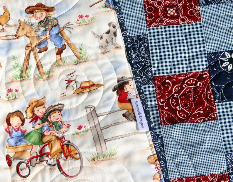 Western Baby Blanket Cowgirl Crib Quilt Nursery Bedding Red Etsy