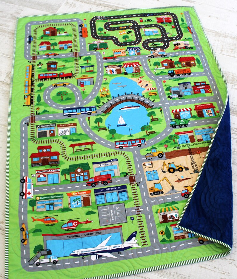 Playmat Quilt Roadway Baby Blanket Nursery Bedding Newborn Boy Etsy