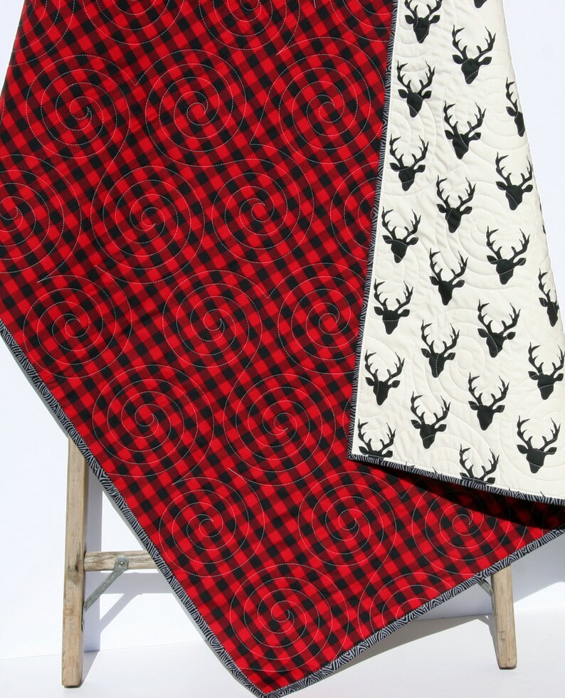 Lumberjack Nursery Bedding Crib Quilt Red Plaid Black Etsy