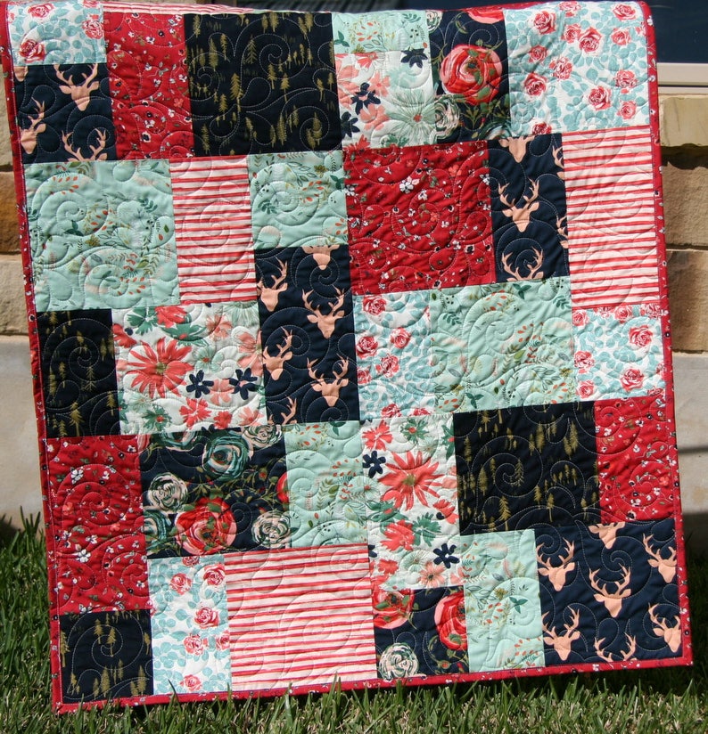 Navy Boho Quilt Woodland Crib Bedding Floral Baby Quilt Etsy